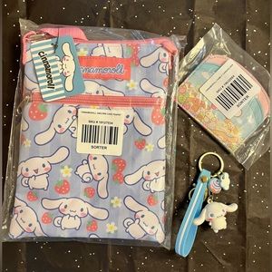 2pc Sanrio Cinnamoroll Passport Crossbody & Family Cardholder Set + Keychain NWT